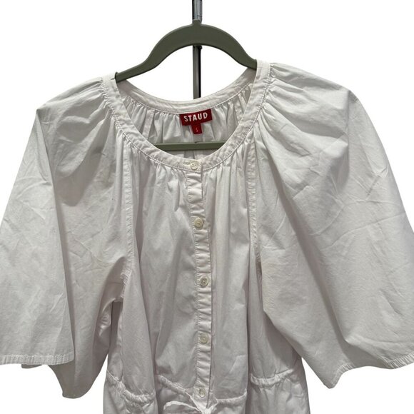 Staud White Button-Down Drawstring Waist Mini Dress With Wide Sleeves Size S - Picture 2 of 8
